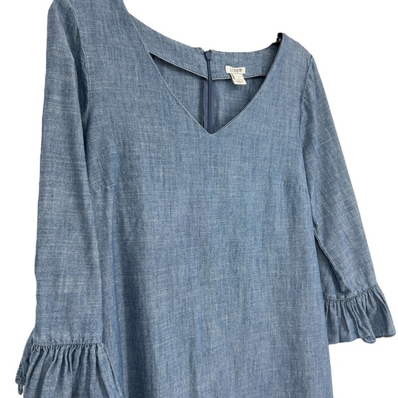 J Crew Chambray Ruffle 3/4 sleeve Dress size 4 - Picture 4 of 9